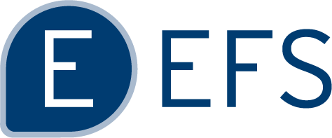 EditShare product logos: EFS logo in dark and light blue