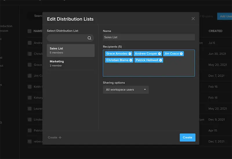 Edit distribution lists screenshot