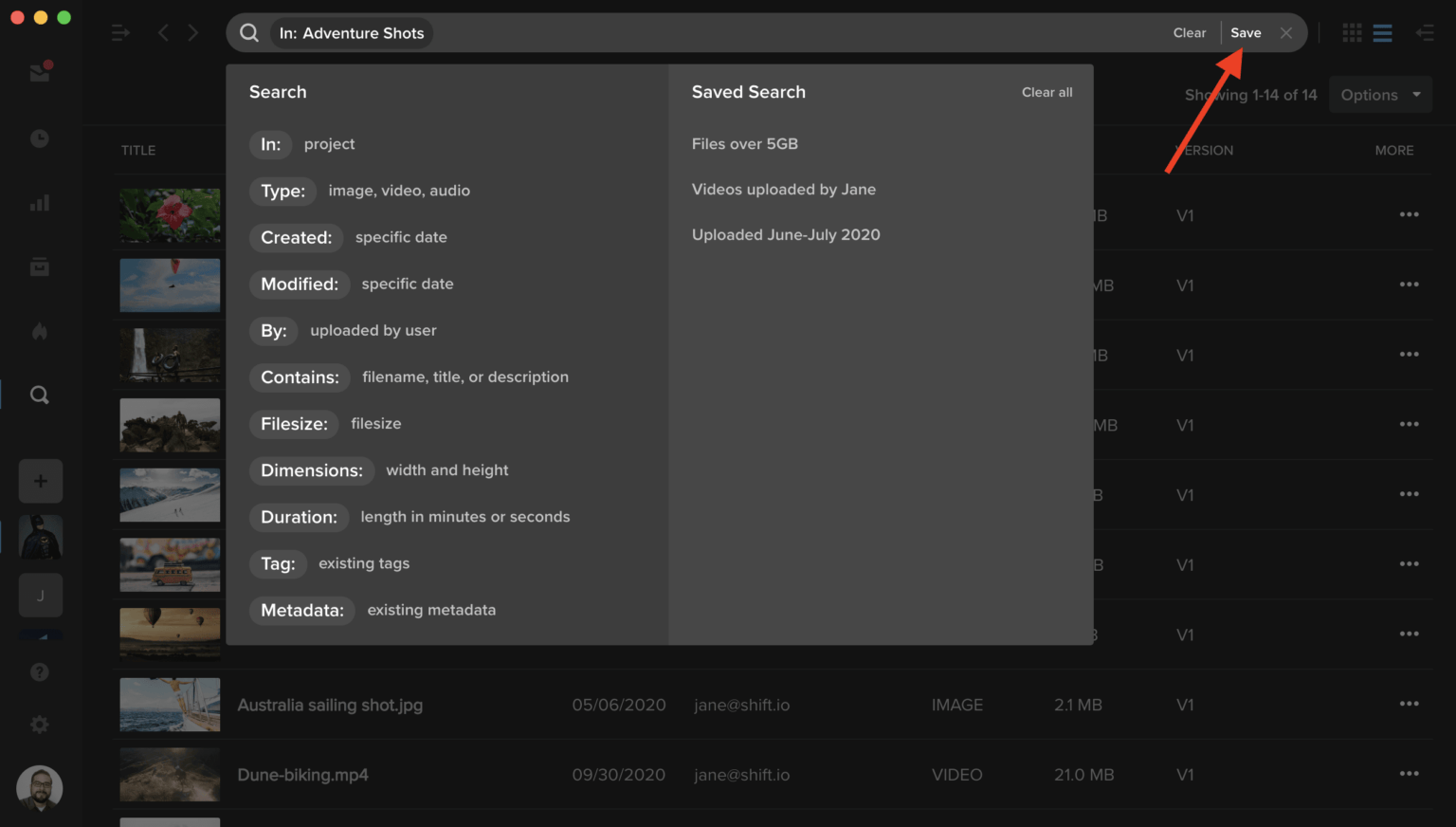 Save Search Button Saving your searches is now available in Projects